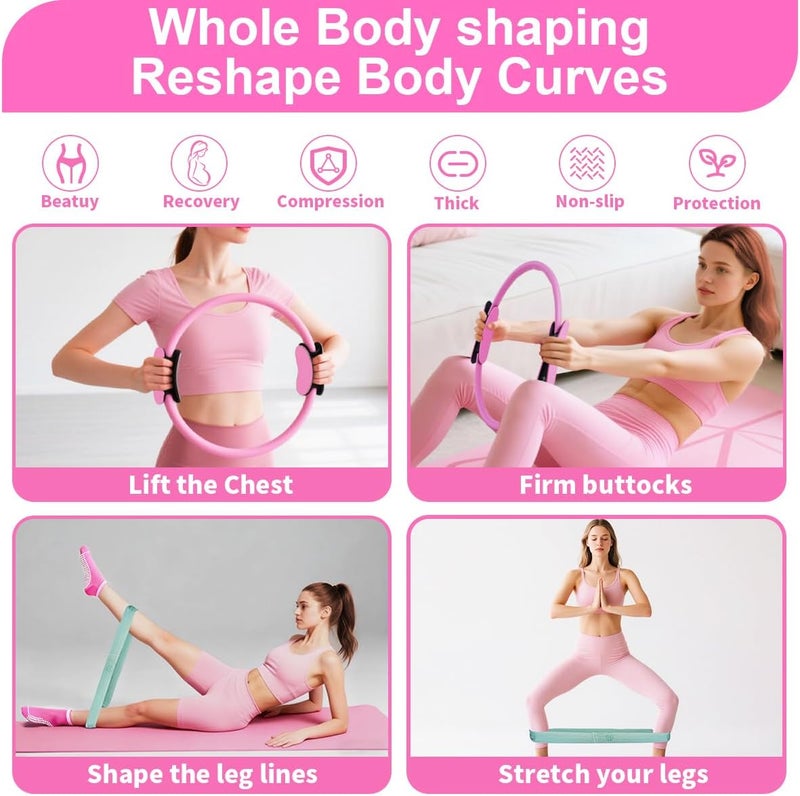 CoreHarmony Pilates Equipment Set for Women, 13-in-1 Home Pilates Workout Kit with 12.9" Ring, 9.8" Ball, 4 Fabric Resistance Loop Bands, Figure-8, Stretch Strap, Cordless Jump Rope, Yoga Socks & Carry Bagh - Image 4